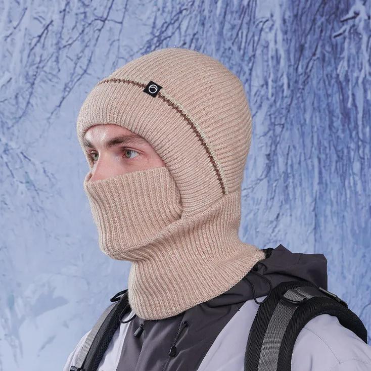 WTEMPO Men's Autumn Winter Ear/Face Protection Knitted Hats Cold-proof Windproof Outdoor Cycling Hats Solid Color Thick Warm Plush Inner Woolen Hats