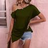 Damen Sommer Temperament One Shoulder Button Damen Kurzarm Unregelmäßiger Taillensaum T-Shirt Top