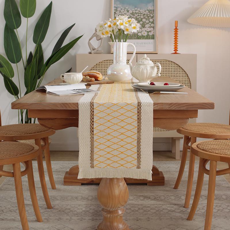 Față de masă retro cu ciucuri din bumbac și in Henggang – Stil american de lux ușor