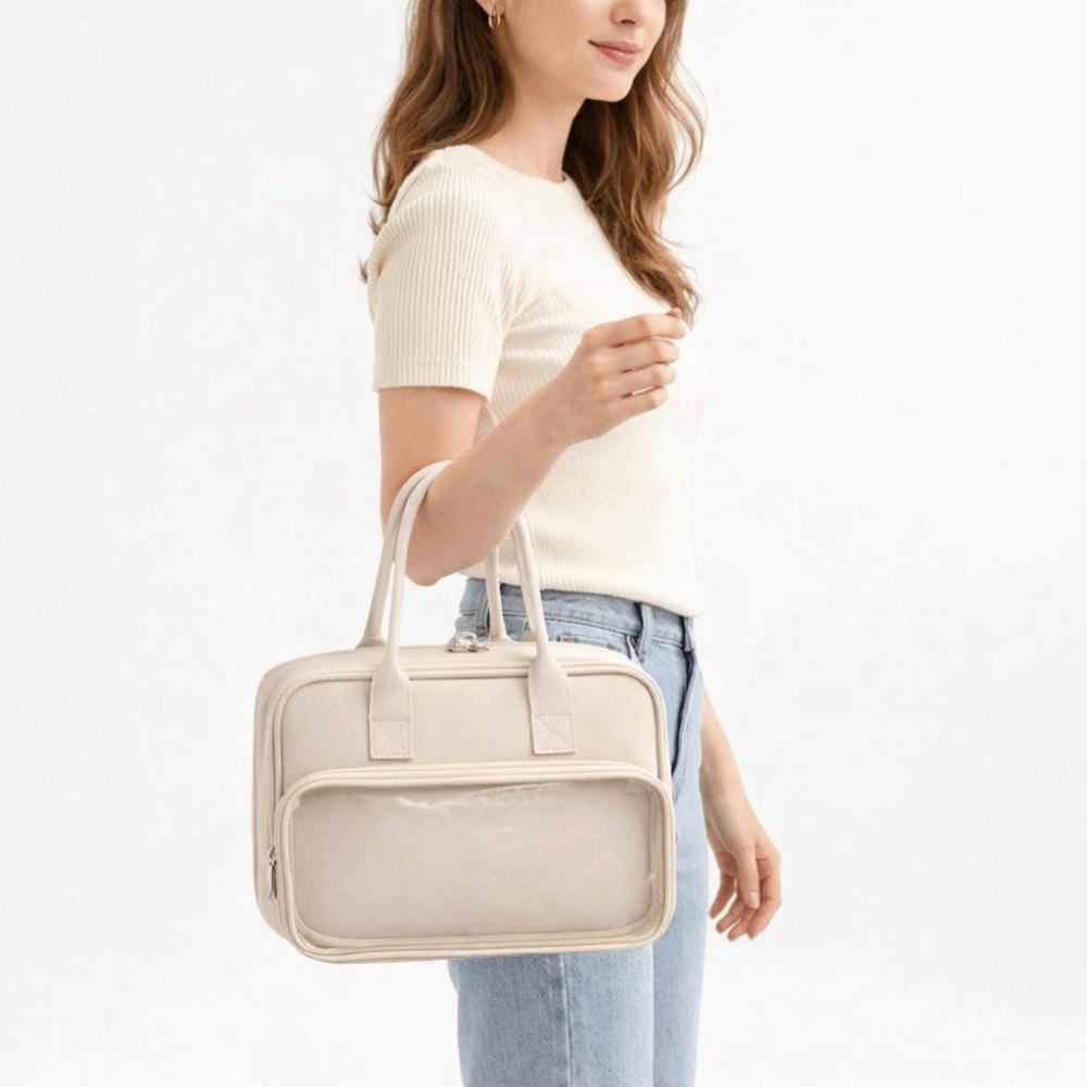Einfarbige Hand-Kosmetiktasche Große Kapazität Kulturtasche Einfache Make-up-Tasche Damen
