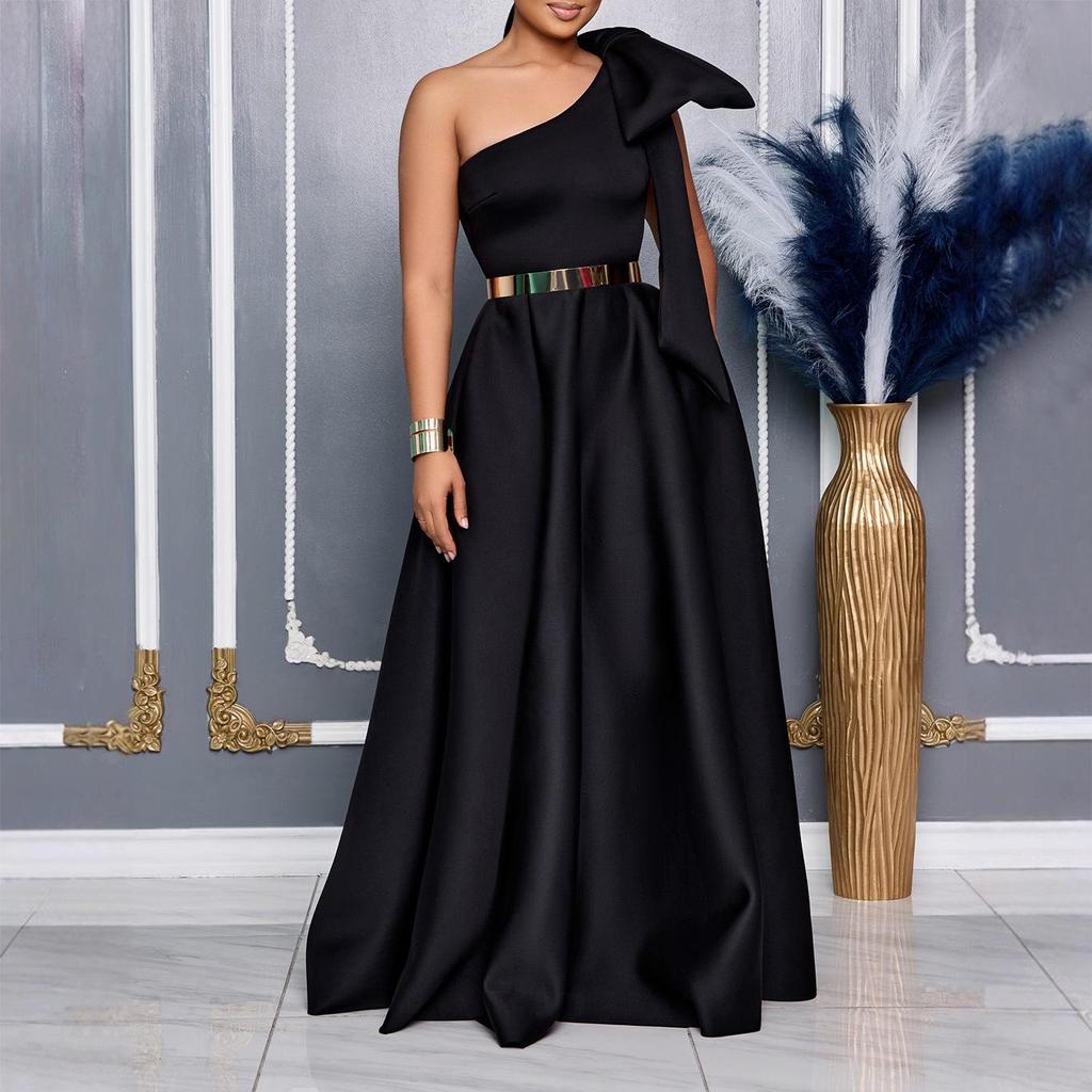 C8613 Elegant European and American Summer One-Shoulder Bow Long Evening Dress