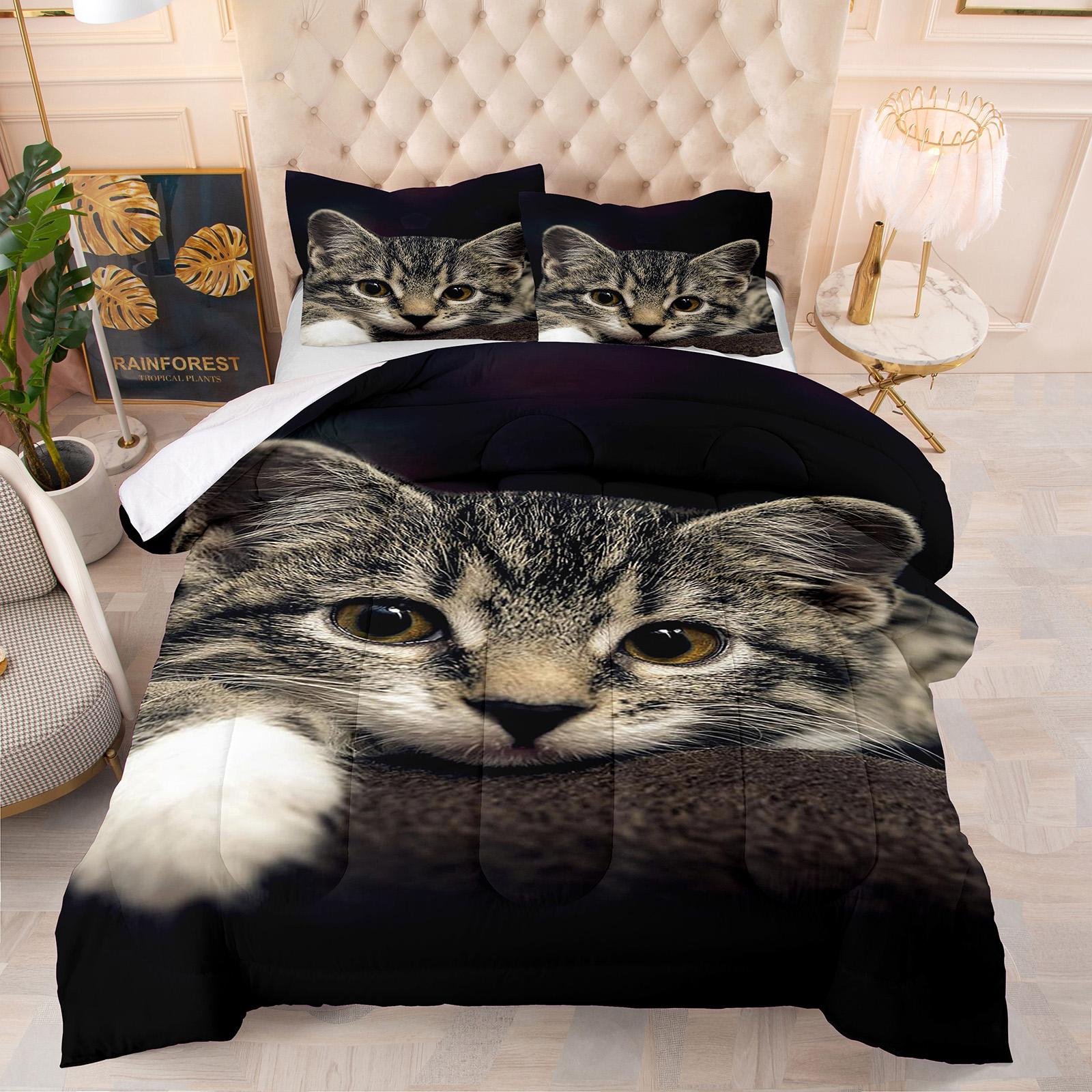 

Милый котенок Роскошная тема Домашнее одеяло Зимнее стеганое одеяло Пуховое одеяло Пододеяльник Размер King Queen 3D Одеяло Размер Twin EU Single(135*200cm)3pcs