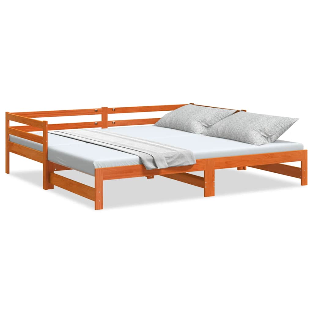 Daybed Extendable Wax Brown 80 x 200 cm Solid Pine Wood