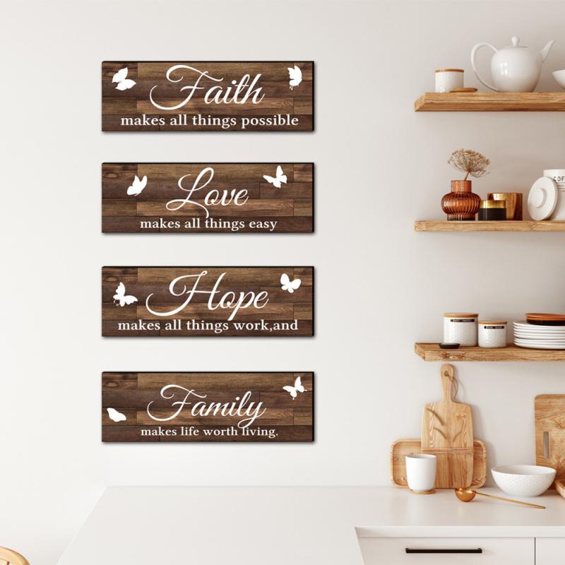 Farmhouse Wooden Sign Family Love Faith Hope Butterfly Rustic Plaque For Front Porch Door Wall