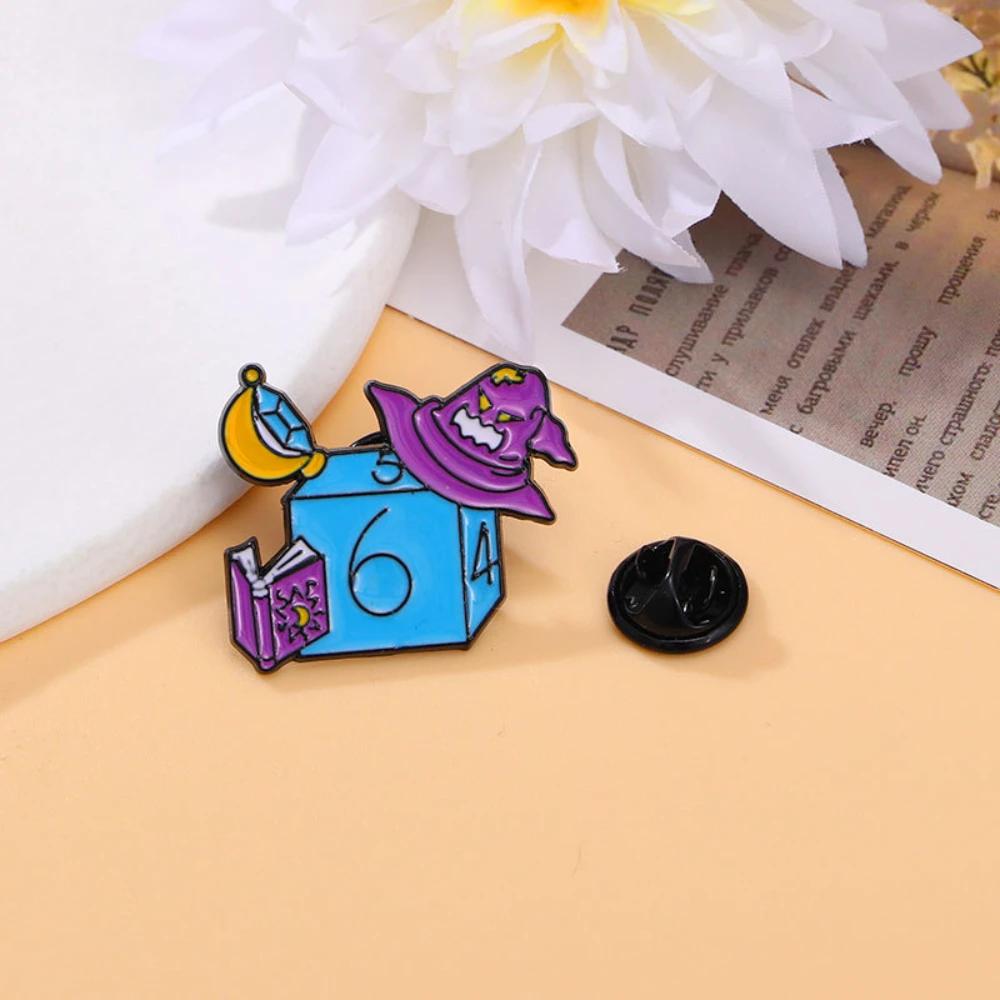 Face Dice Metal Enamel Brooch Personality Fashion D20 DnD Dice Game Badge Pin Cartoon Unique Costume Backpack Jewelry Gift