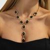 IngeSight.Z Retro Ethnic Brown Tiger Eye Stone Resin Pendant Necklace Women Trendy Yshaped Sweater Chain Party Jewelry Accessory