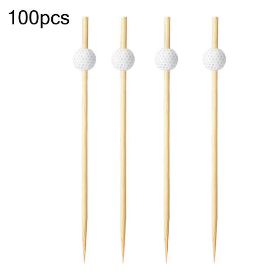 100 Pcs Golf Cocktail Picks, Fancy Toothpicks for Appetizers, Wooden Fruit Skewers Bamboo Food Sticks for Sandwich, Golf Themed Party Decorations