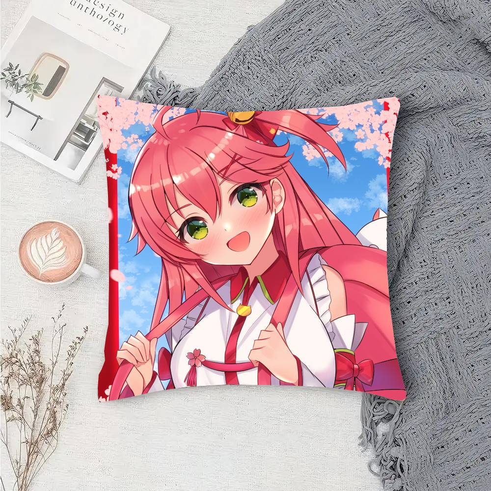 Sakura M-miko Anime Vtuber Pillow Case Fashion Square Pillowcase Bedroom Sofa Room Ins Decoration Leisure