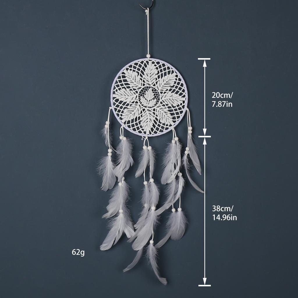 1Pc Leaves Flowers White Feather Dream Catcher Pendant for Wedding Living Room Bedroom Decoration
