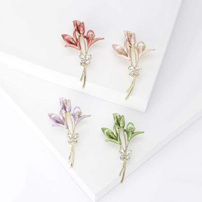 Stilvolle und einfache Retro-Pflanzen-Tropföl-Bouquet-Anstecknadel mit Diamanten für Damen, literarische kleine, frische Damenaccessoires