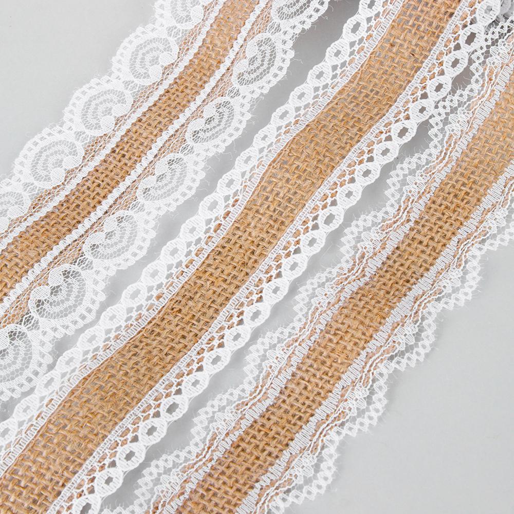 1m/roll Party DIY Satin Bow Wedding Hessian Ribbon Sisal Trim Jute Burlap Lace Edge