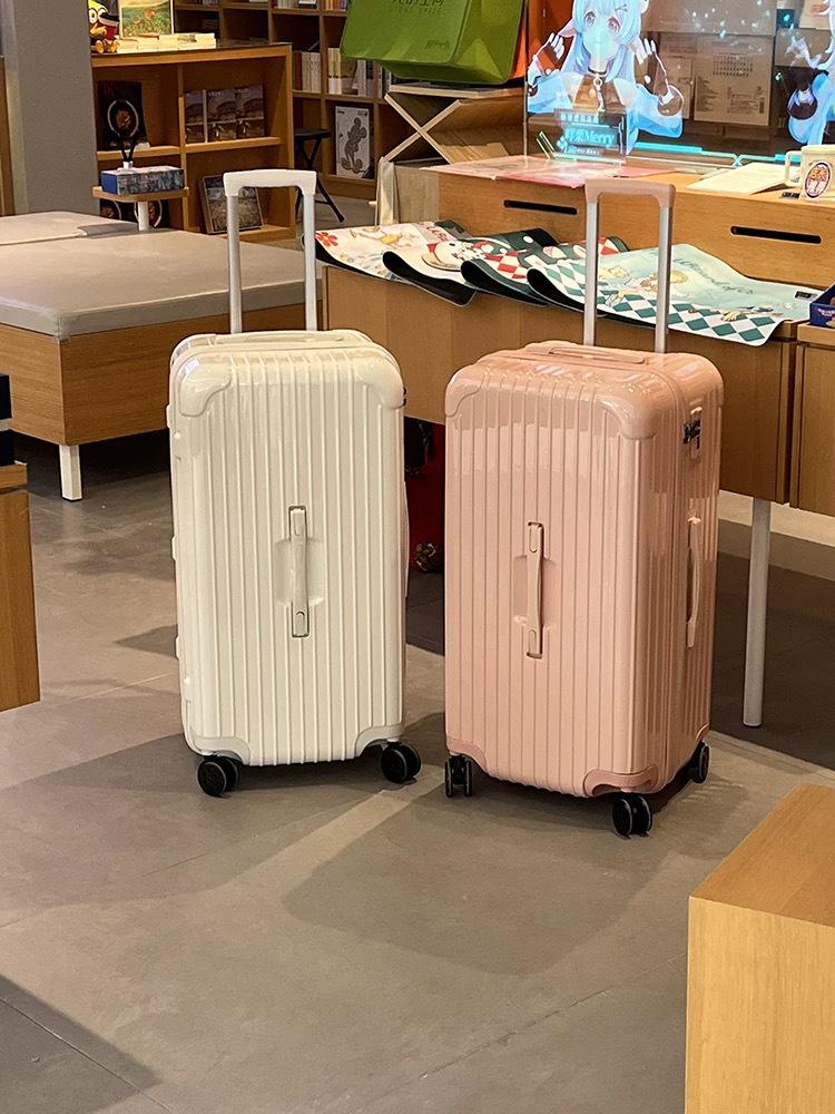 Thickened 24" PC Trolley Case: Drop-resistant, Large Capacity Suitcase with Combination Lock, Available in 26" & 30" Sizes, Leather Accent for Women.