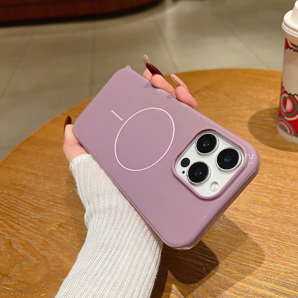 Suitable for IP16PM Phone Cases, Fine Ring Magnetic Attraction Apple 14/13 Simple Solid Color Glossy Silicone Protective Case