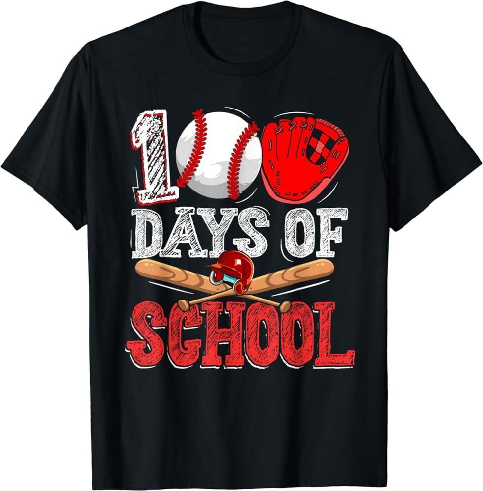 

100 Days Of School Baseball 100th Day Student Kids Boys T Shirt Men Women Kid XL