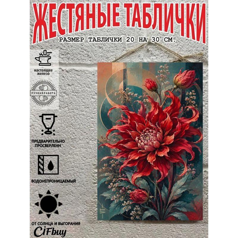 Vintage Metal Wall Art Sign, Floral Decor Plate 20x30cm