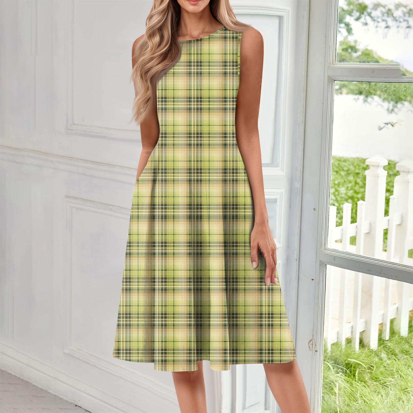 

Женское повседневное модное платье миди с круглым вырезом без рукавов и принтом XL жёлтый