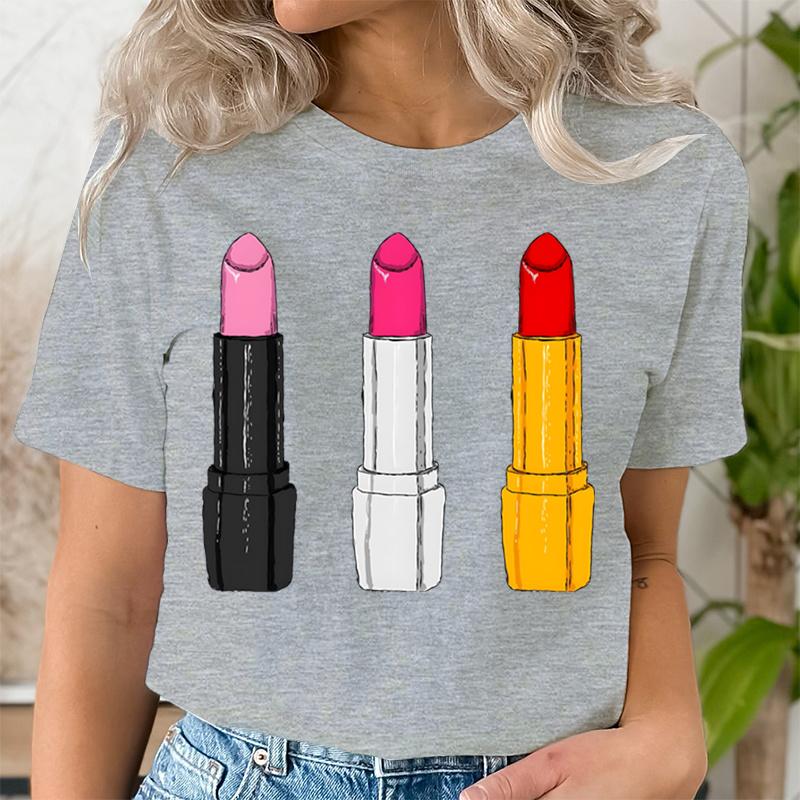 Summer Clothing Lipstick Makeup Fashion Women Tee Tshirts Casual Short Sleeve Regular Female Graphic T Shirt Fashion Clothes