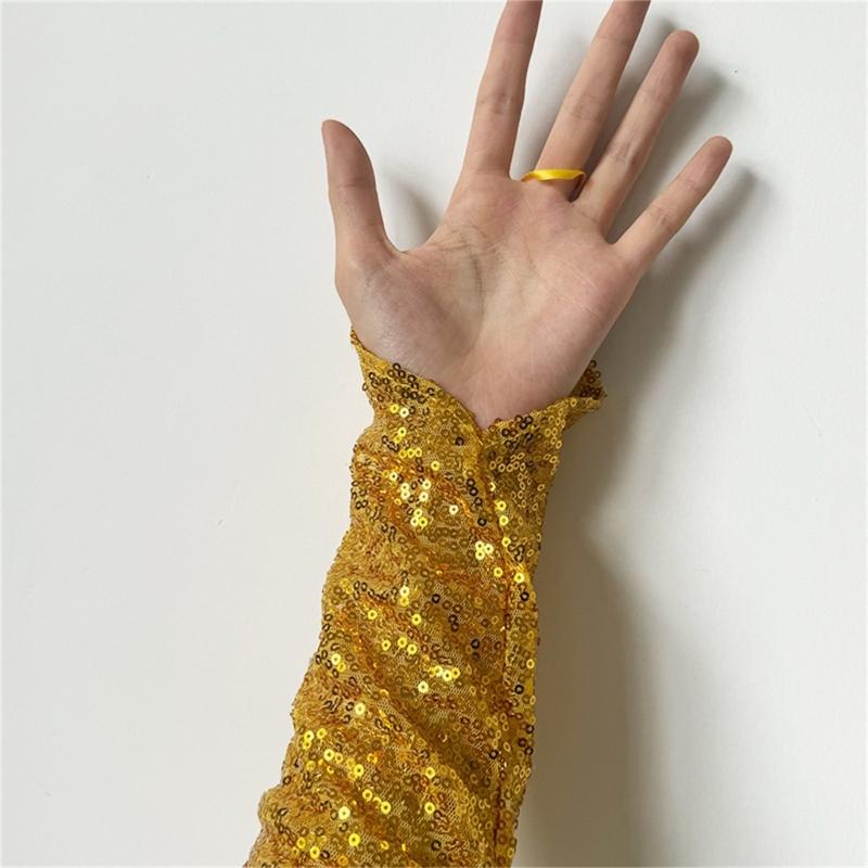 1pair Reflective Sequins Gloves Glitter Long Gloves Comfortable Breathable Glove for Costume Parties