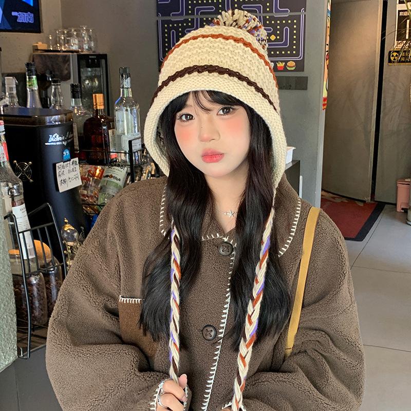 Pull à Pompons Chaud d'Hiver pour Déplacements Extérieurs Polyvalent Protection des Oreilles Chapeau en Laine Épaissi Chaud Chapeau en Laine pour Femmes