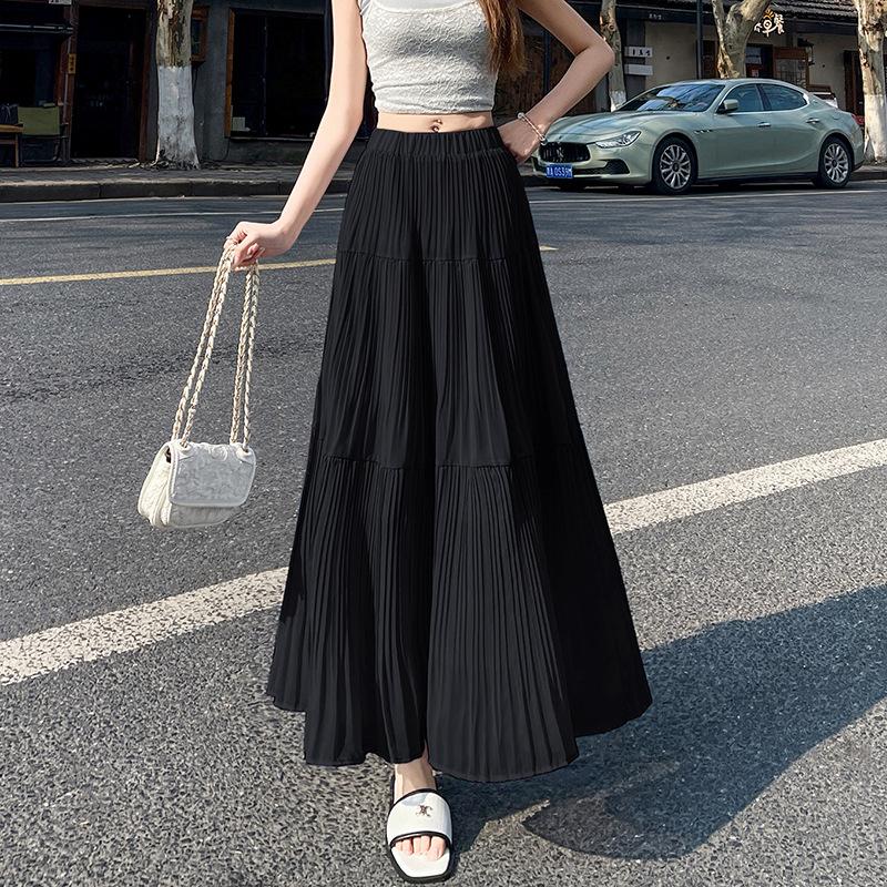 Purple Pleated Skirt for Women In Spring and Summer New High-waisted and Slim A-line Cover Hips with Large Pleated Skirt