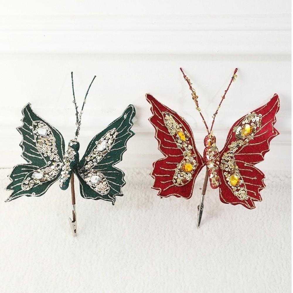 New Glitter Butterfly Christmas Flower Sequins Exquisite Christmas Tree Decoration Simulated Butterfly Pendants Home Party