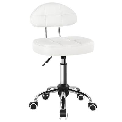 BFTOU Weißer Quadratischer Minimalistischer Drehhocker mit Rädern Ideal für Arbeit Spa Geschäft Massage Höhenverstellbarer und Rollender Hocker Stuhl mit Rückenlehne