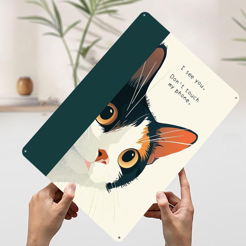 

Cat Phone Warning Tinplate Poster Customized Wall Art Vintage Retro Metal Signs for Aesthetic Room Decor Men Decoration Home 7.9x11.8In(20x30cm)
