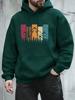 Soft fleece hoodie sweatshirt with colorful retro wilderness artwork for men daily wear and casual short‑trip outings