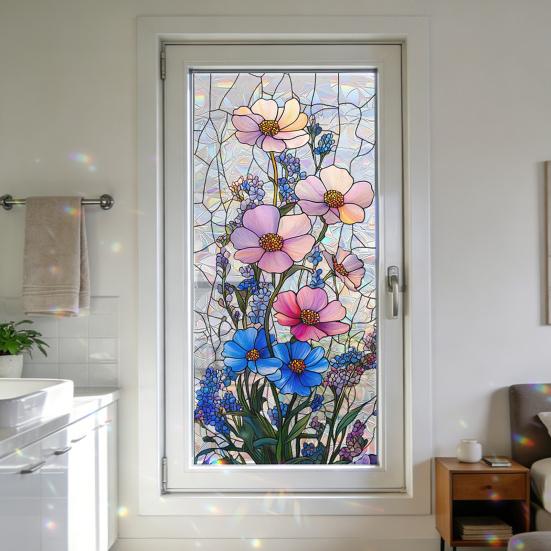 Rainbow Window Privacy Film, Decorative Static Cling Stickers, Heat Control & UV Blocking Glass Cling, Waterproof 100x45cm Static Glass Sticker for