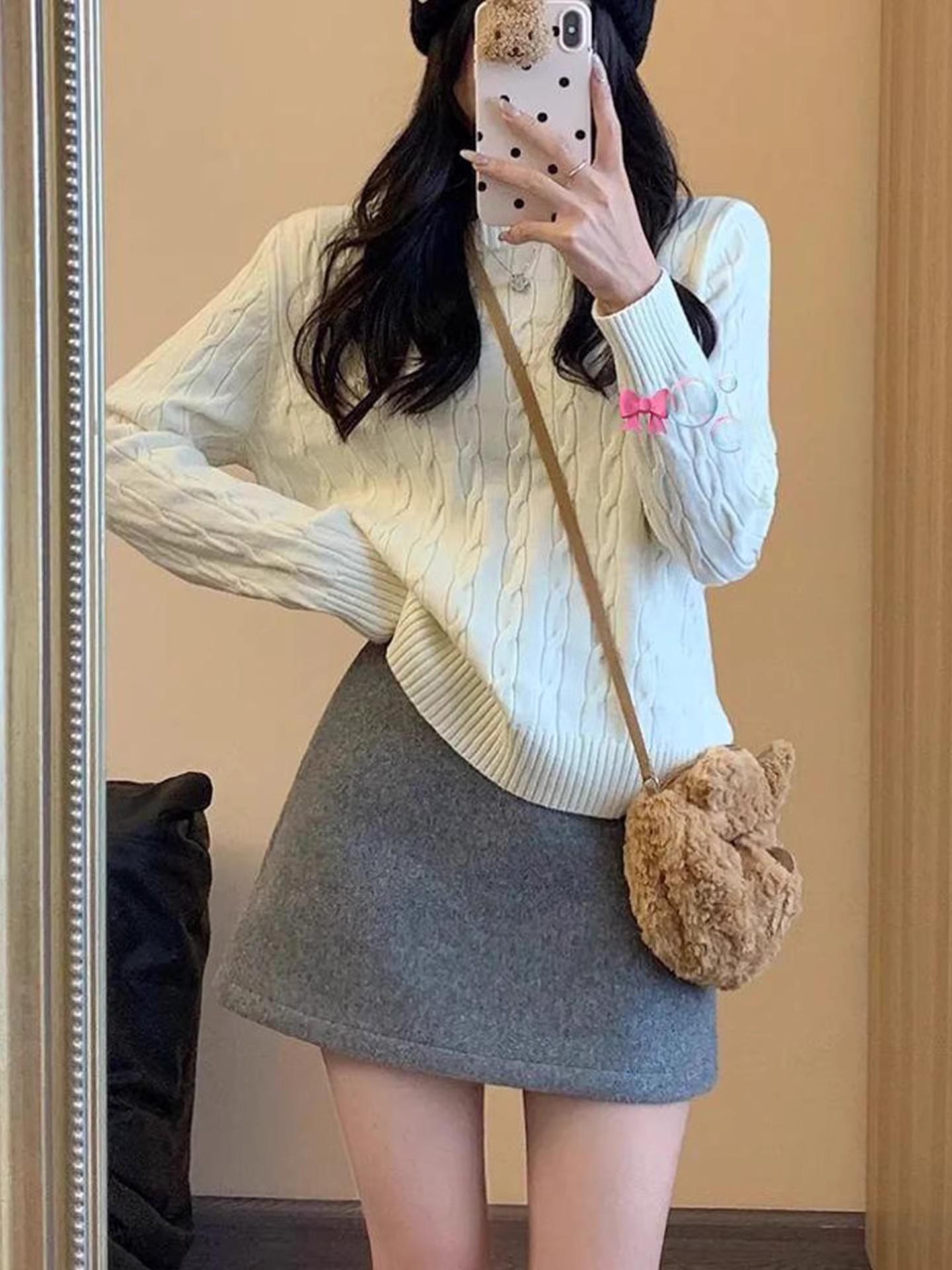 Women s Gray Wool Blend High Waist Bodycon Mini Skirt - Korean Autumn/Winter 2026 Style S