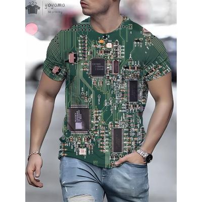 Summer Men Circuit Board Electronic Chip Cpu Creative Graphics 3d Printing T-Shirt Fashion Short Sleeve Oversized T-shirt