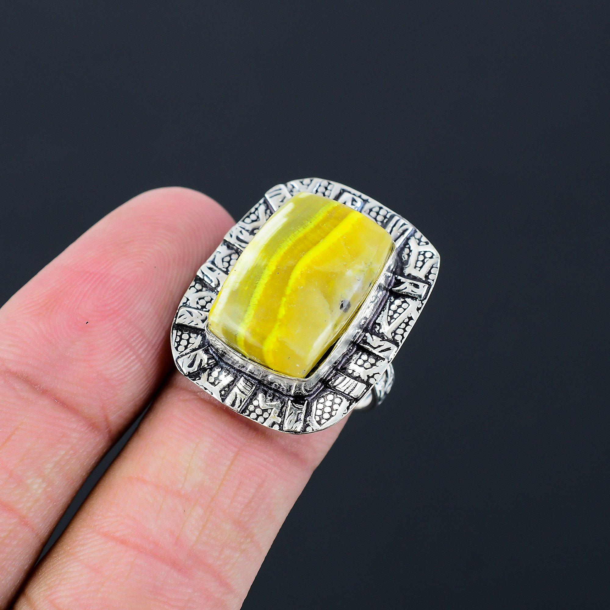 Gift For Her Natural Bumble Bee Jasper Multi Stone Ring Size 9 925 Silver 9
