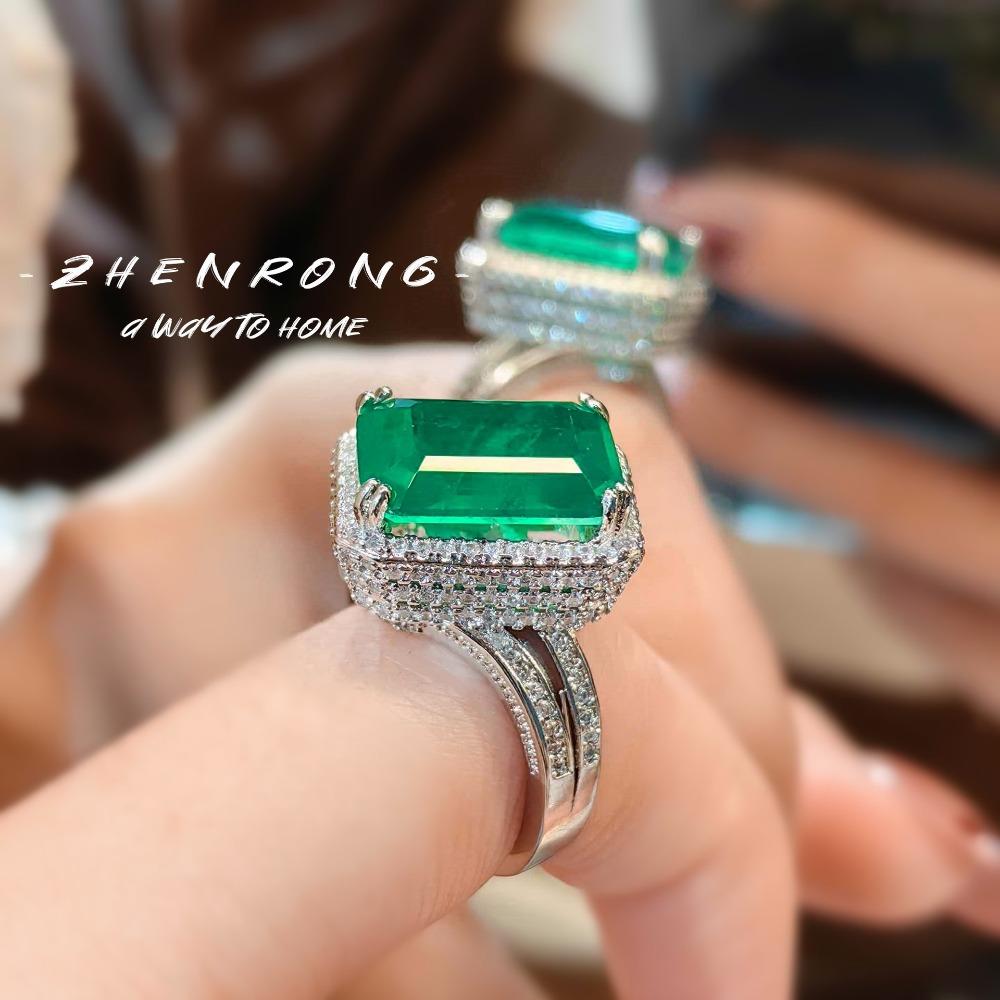 Luxury Open Ring Blue Spinel and Ruby Gemstone with Diamond Setting for Women Stylish Square Emerald Cut Jewelry