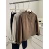 Retro Workwear Stand-up Collar Jacket for Women Loose Casual Cardigan Spring Autumn Short Coat for Small People