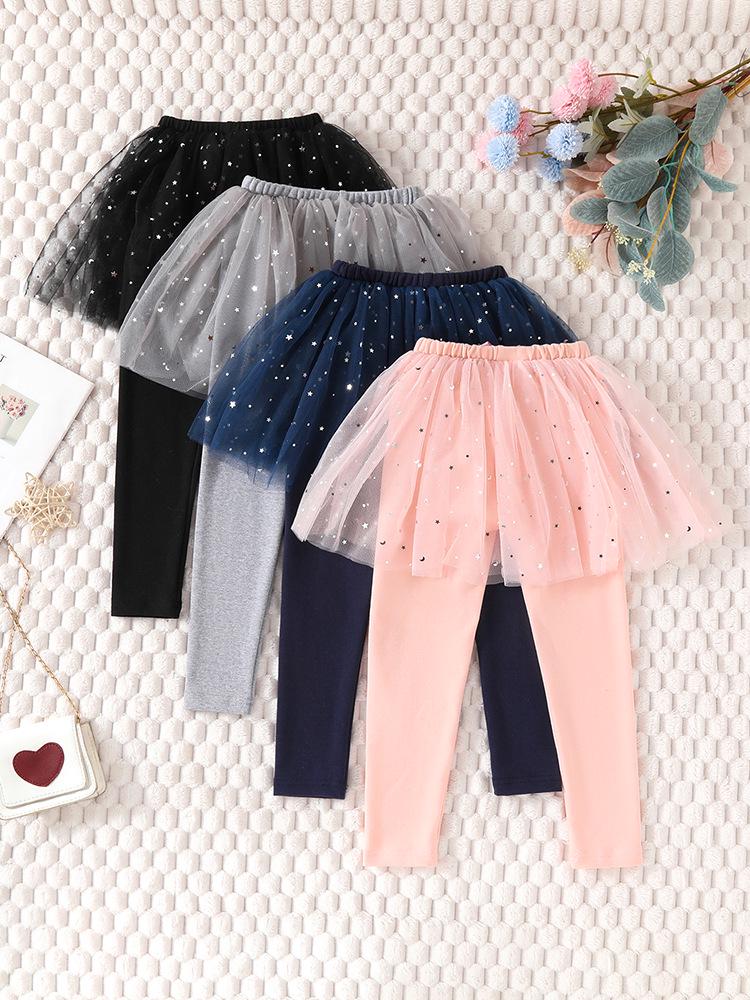 Girls' Korean Style Bow Leggings: Spring/Autumn Cotton Skirt Pants with Sequins