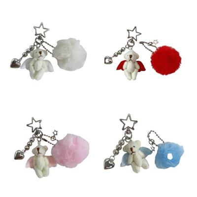Portachiavi Orsetto Peluche Elegante con Pompon Ciondolo Morbido Lavorato a Mano per Borse e Telefoni Portachiavi Fascino Animale Accessorio