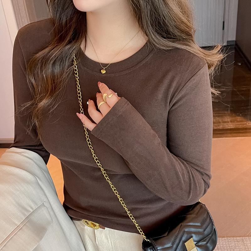 Spring Autumn Round Neck Casual Fashion Simple All-match Tee Women Long Sleeve Slim Pullover T-shirt Top