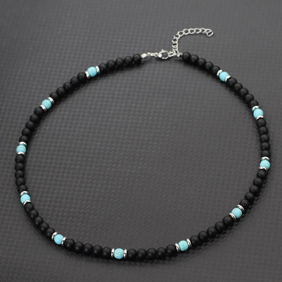 Mode Herr Choker Halsband 19 Tum Rostfritt Stål Spänne 6mm Naturlig Pärlhalsband Tigeröga Lavapärlor Kort Krage Gåva Till Honom