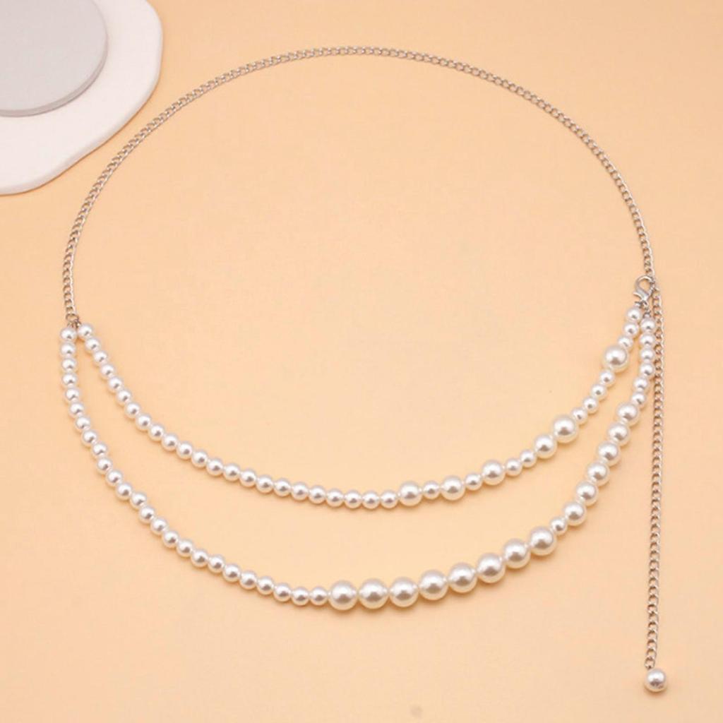 Fashion Pearl Waist Chain Female Body Chain Belly Chain Aesthetic Body Jewelry Party Waist Decors Wedding Chain Belt  White