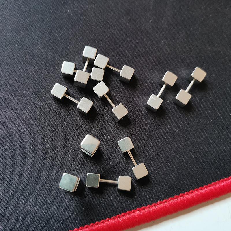 2Pcs Geometric Double-sided Square Stud Earrings For Women/Men Stainless Steel Screw Fine Ear Pin Small Ear Bone Stud Jewelry