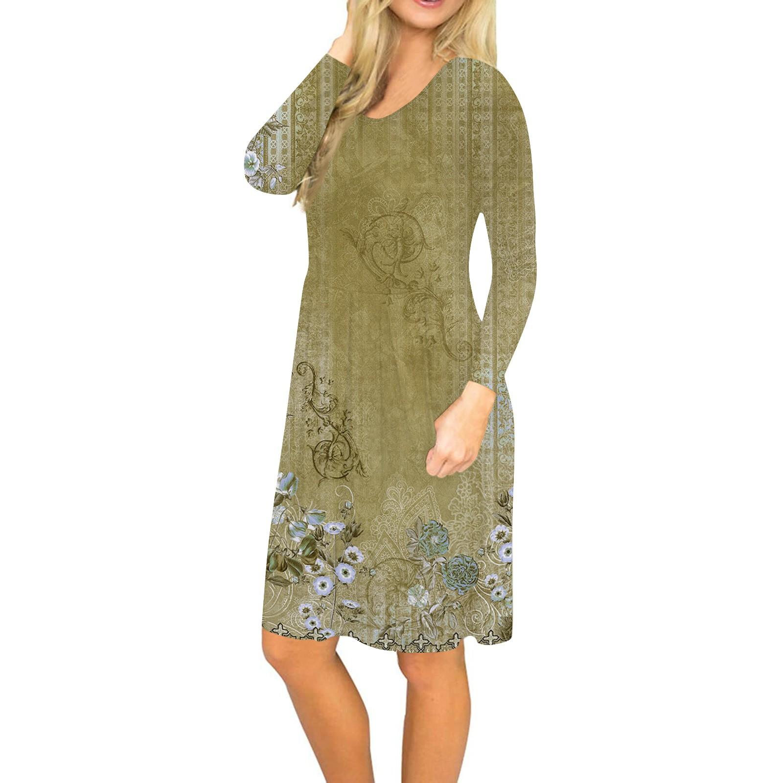 

Женское платье с длинным рукавом, плиссированное, свободное, повседневное платье с карманами, платья длиной до колена XL жёлтый