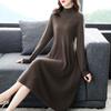 Mid-length Knitted Dress for Women Autumn and Winter Fashionable Embroidered Sweater Dress Solid Color Half Turtleneck Pullover