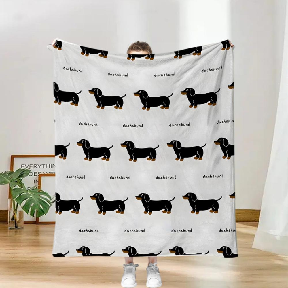 Paw Bone Mixed Dachshund Print Throw Blanket For Indoor Space Sofa Bedroom Office Birthday Cute Pet Blessing Theme Party Gift