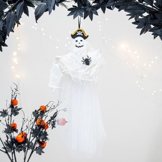 Halloween Hanging Ghost Decoration Spooky Flying Pirate Ghost Holding Pumpkin/Bat/Spider for Indoor And Outdoor Tree Decor