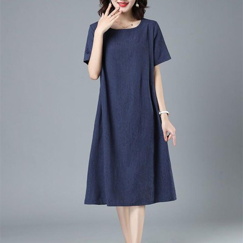 Mom Summer Cotton and Linen Dress 2025 New Middle-aged and Elderly Women's Clothing Showing Thin Foreign Casual Fashion Temperament Skirt