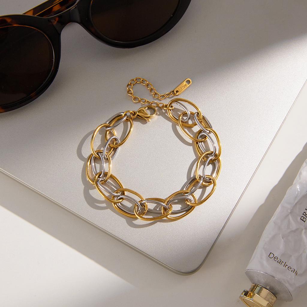 Yori Gold Silver Two Tone Multi Ring Chain Bracelet Water Resistant Texture Fashion Daily Premium Jewelry Wholesale