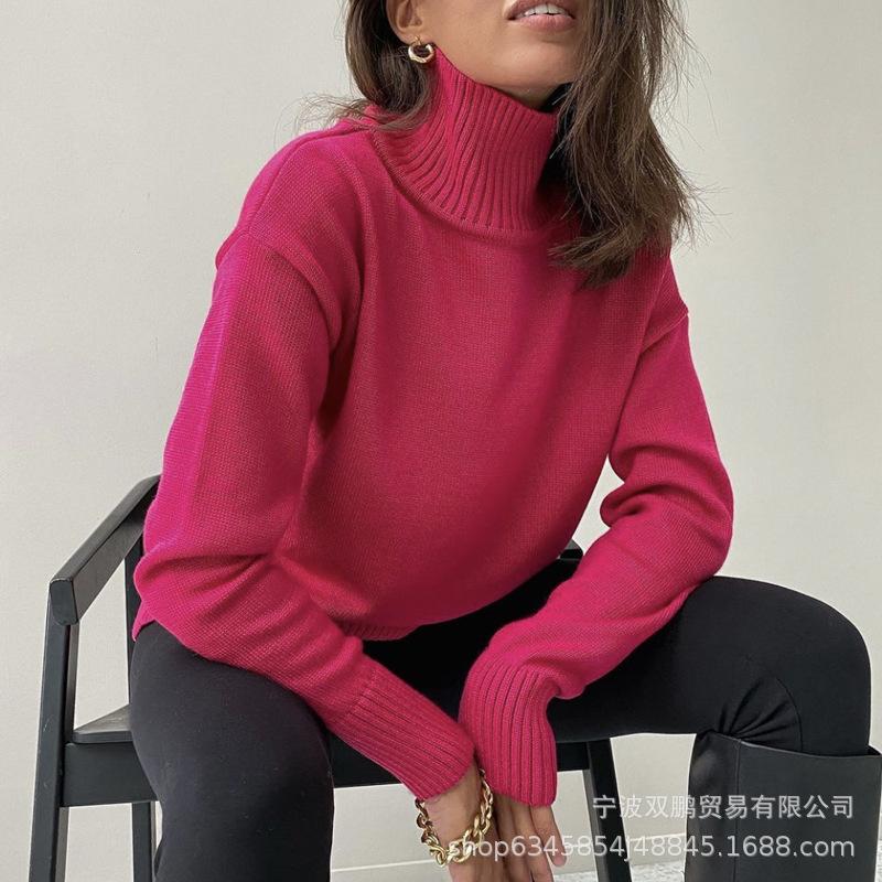 2026 autumn and winter hot sale turtleneck loose knitted top sweater women's clothing European and American spot, multi-color 066