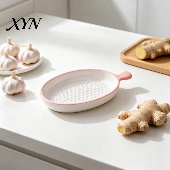Ceramic Garlic Grater Plate for Food Prep, Multifunctional Ginger Grinder Bowl Mincer Dish, Non Slip Masher Cheese Nutmeg Grinding