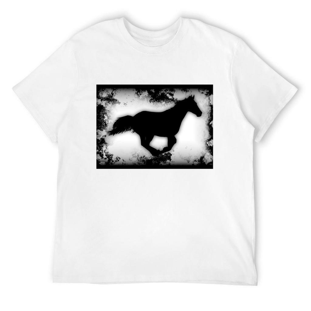 Western-look Galloping Horse Silhouette T-Shirt Cotton Graphic Tees Short Sleeve Tee Shirts Graphic Black T Shirts for Men