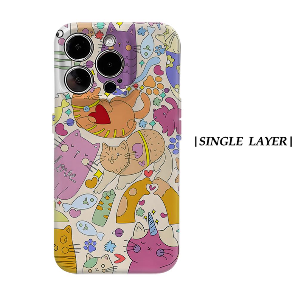 

Rainbow Cat Doodle Phone Case for IPhone 17AIR 16E 16 15 14 13 12 11 17 Pro Max Plus Double-layer Back Cover IPHONE17PROMAX